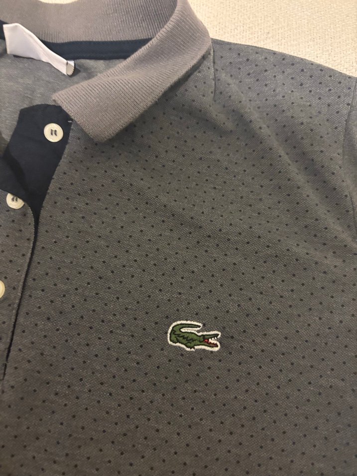 Gri Düğmeli Lacoste Polo Tişört - Görsel 4