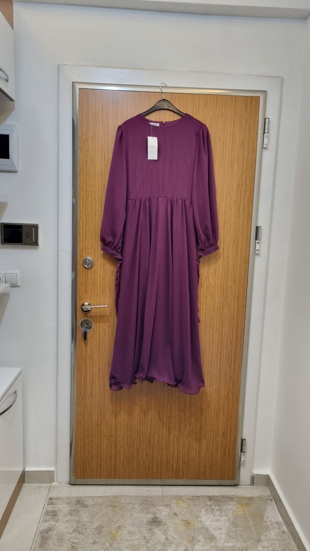 Kadın Mor Uzun Kollu Piliseli Elbise - Görsel 4