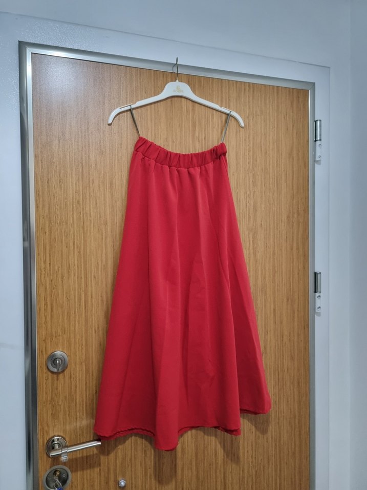 Parlak Kırmızı Uzun Salaş Etek - Görsel 2