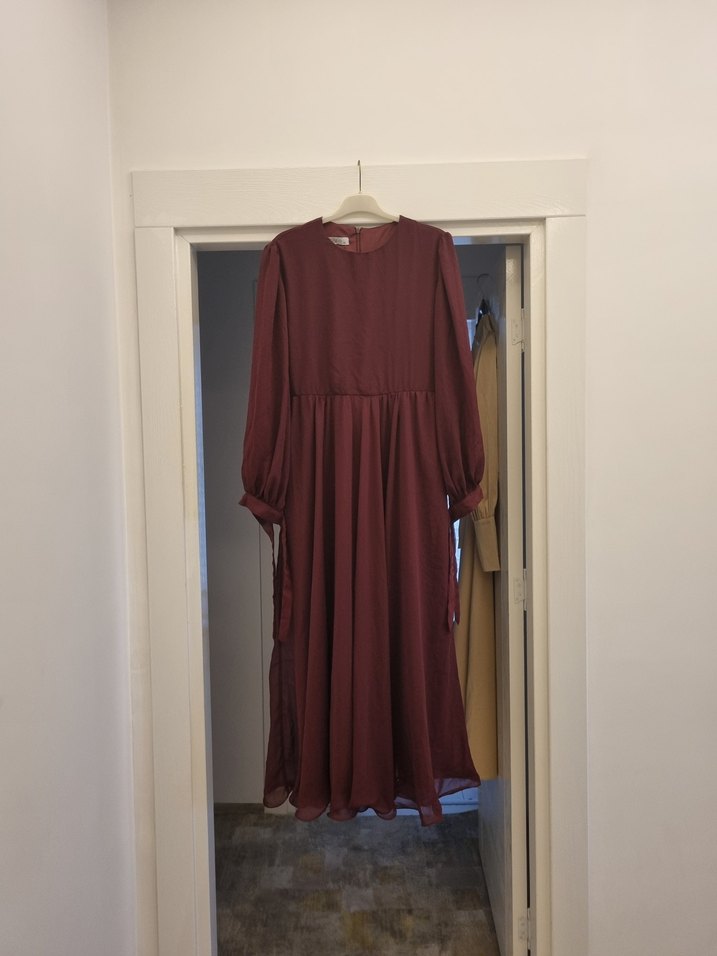 Bordo Uzun  Elbise - Görsel 3