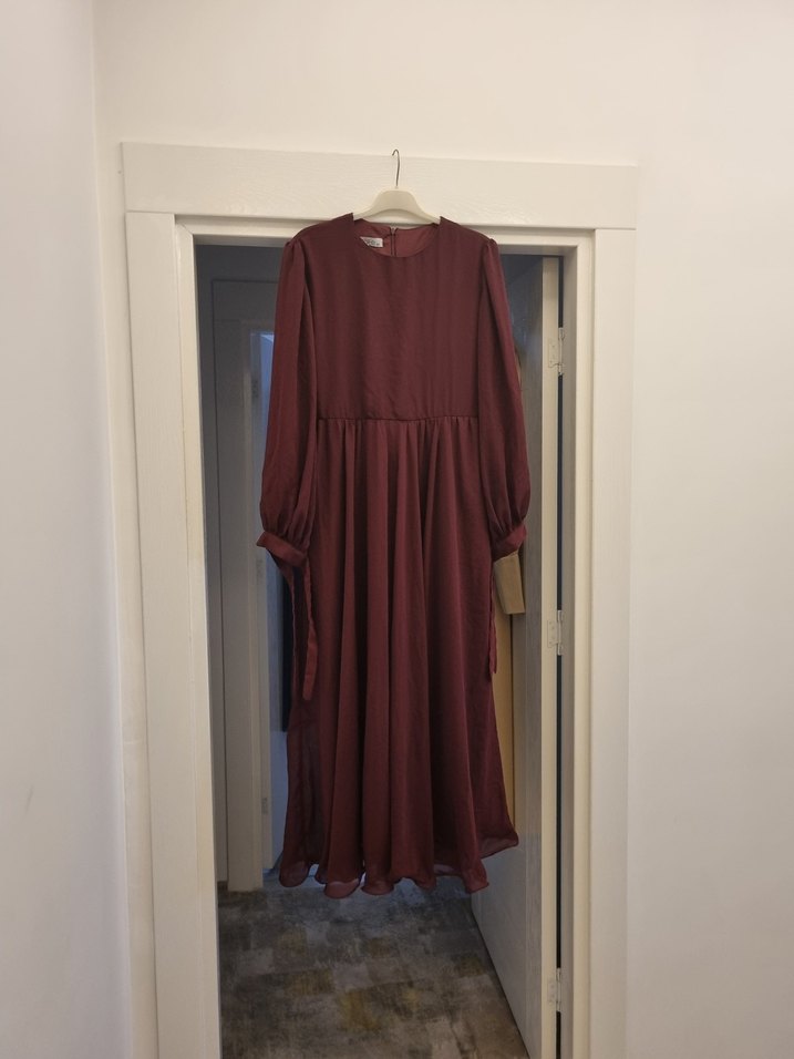 Bordo Uzun  Elbise - Görsel 4