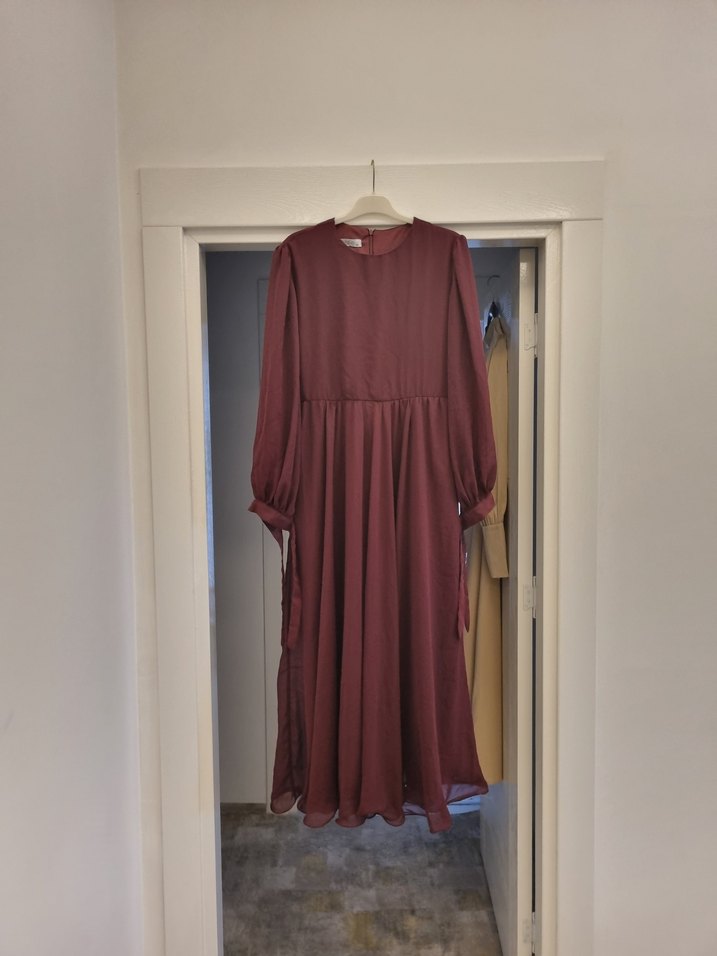 Bordo Uzun  Elbise - Görsel 5