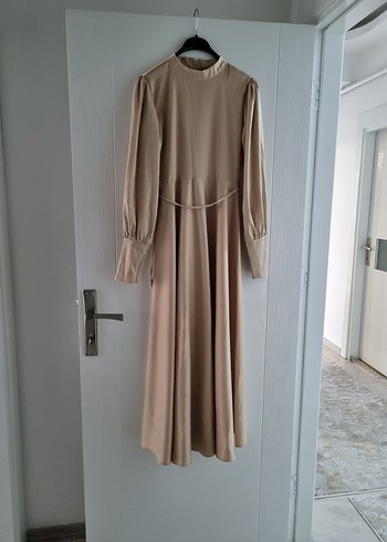 Bej Uzun Kollu Piliseli Kadın Elbise - Görsel 4