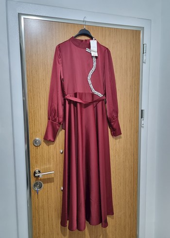 Bordo Uzun Kollu Drapeli Uzun Elbise - Görsel 2