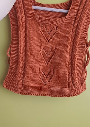 Kızlar için Bohem Nakışlı Kahverengi Kolsuz Triko Süveter - Görsel 2