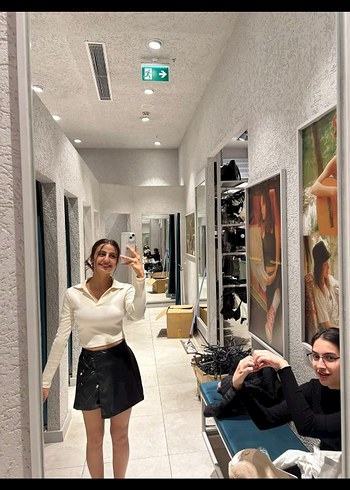 Addax Siyah deri mini şort etek