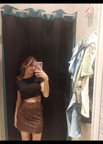 Addax Deri Siyah Mini Etek Tie-Dye Desenli