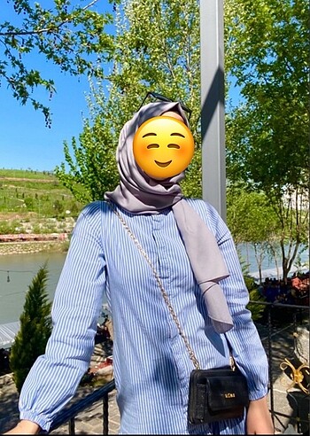 Mavi Beyaz Çizgili Gömlek Elbise