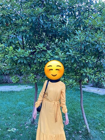 s Beden Uzun Tesettür Sarı Elbise