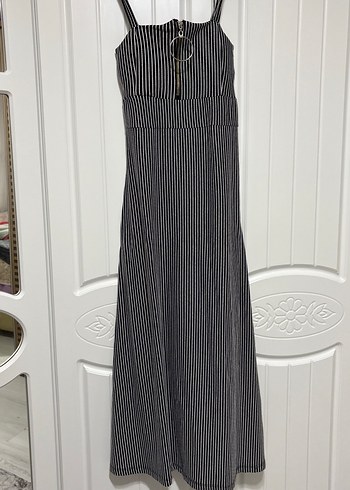 Çizgili, Askılı, Uzun Kadın Tulum - Görsel 3