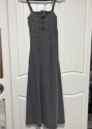 Çizgili, Askılı, Uzun Kadın Tulum - Görsel 2