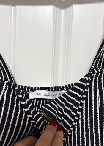 Çizgili, Askılı, Uzun Kadın Tulum - Görsel 6