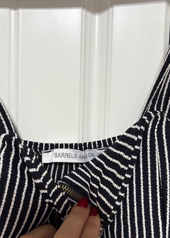 Çizgili, Askılı, Uzun Kadın Tulum - Görsel 5