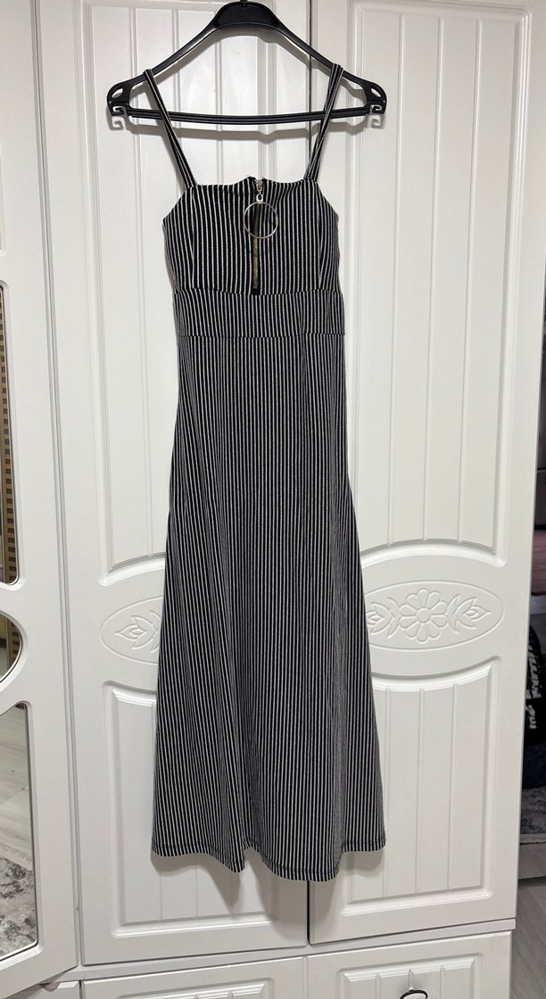 Çizgili, Askılı, Uzun Kadın Tulum - Görsel 2