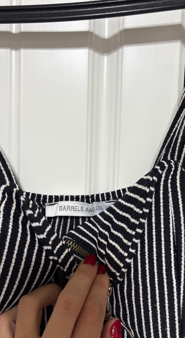 Çizgili, Askılı, Uzun Kadın Tulum - Görsel 5