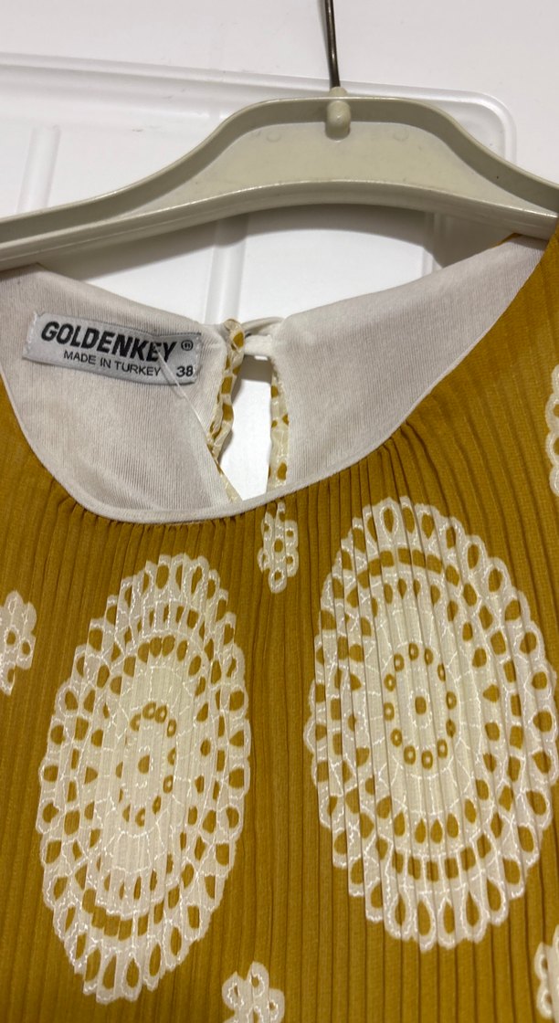 Uzun Kollu Sarı Pileli Bohem Bluz - Görsel 5