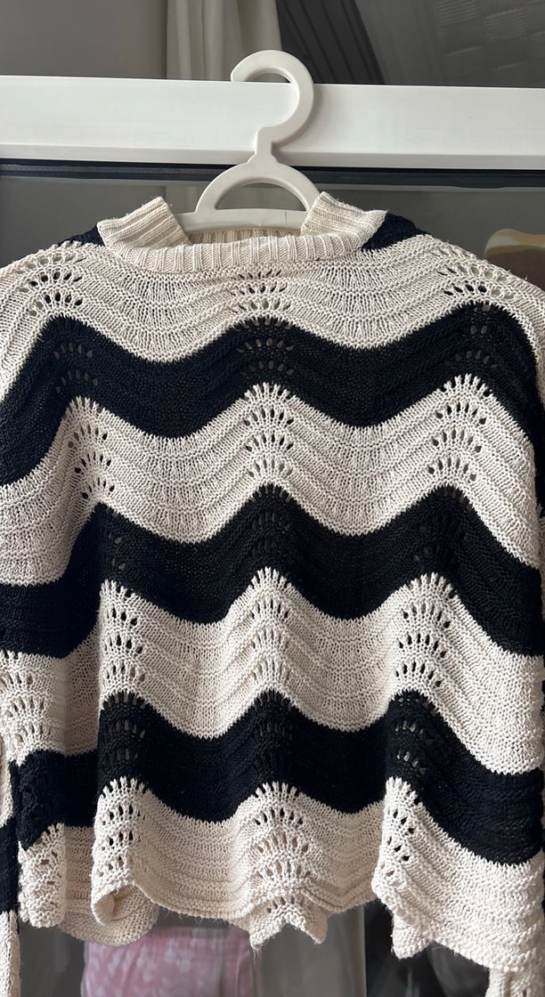 Bohem Siyah Beyaz Örgü Kazak - Görsel 5