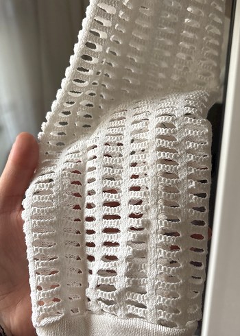 Beyaz Örgü Uzun Kollu Kadın Bluz - Görsel 4