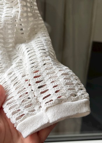 Beyaz Örgü Uzun Kollu Kadın Bluz - Görsel 3