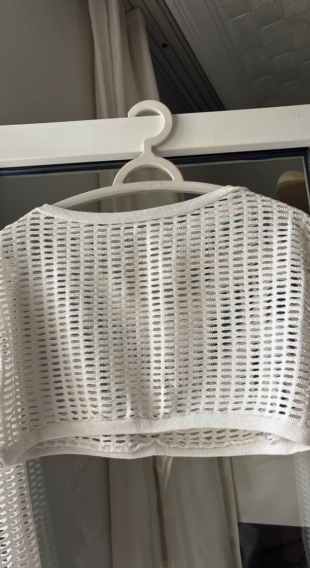 Beyaz Örgü Uzun Kollu Kadın Bluz - Görsel 5