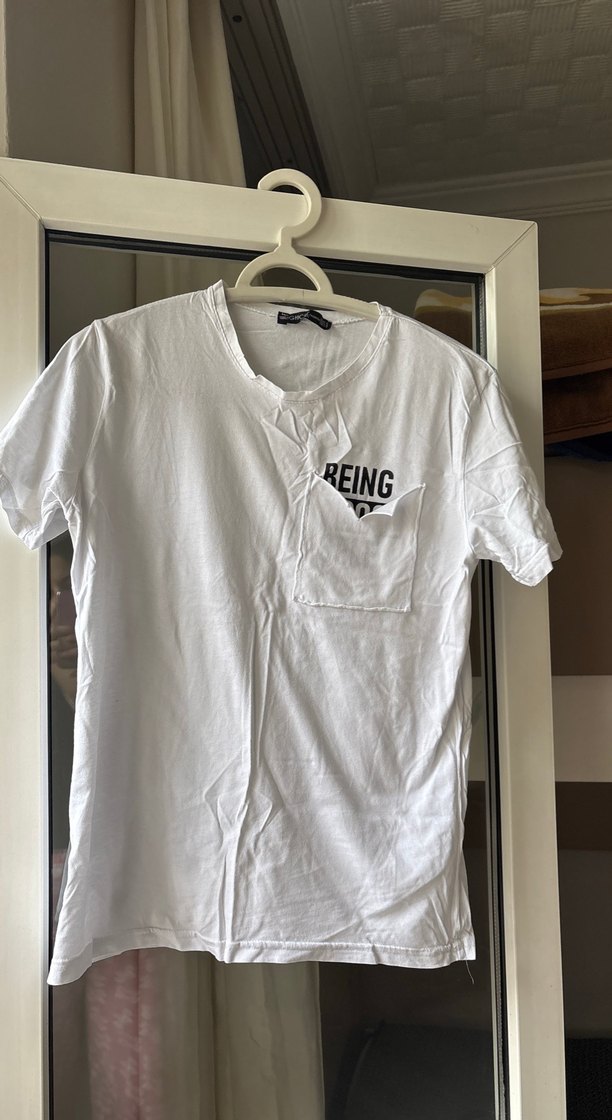 Erkek Beyaz Kısa Kollu Pamuklu Tişört - Görsel 3