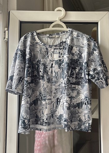 Gri Baskılı Kısa Kollu Kadın Tişört - Görsel 6