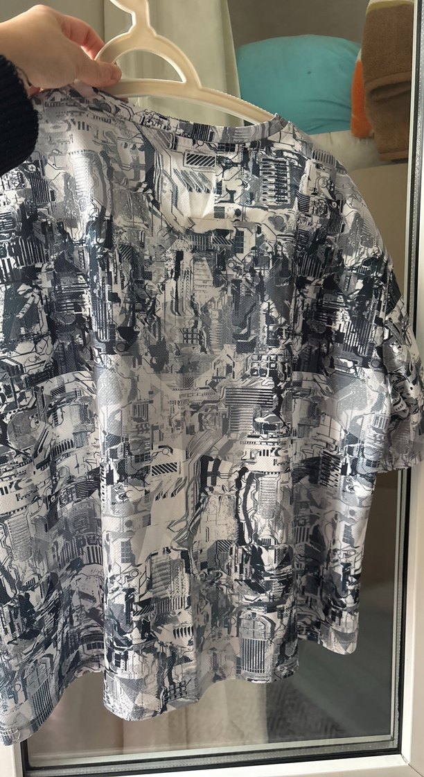 Gri Baskılı Kısa Kollu Kadın Tişört - Görsel 5