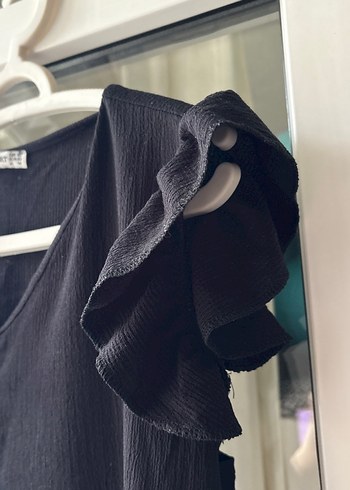 Siyah V Yaka Keten Bluz - Görsel 3