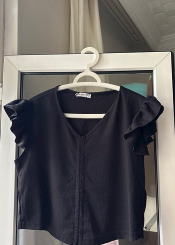 Siyah V Yaka Keten Bluz - Görsel 5