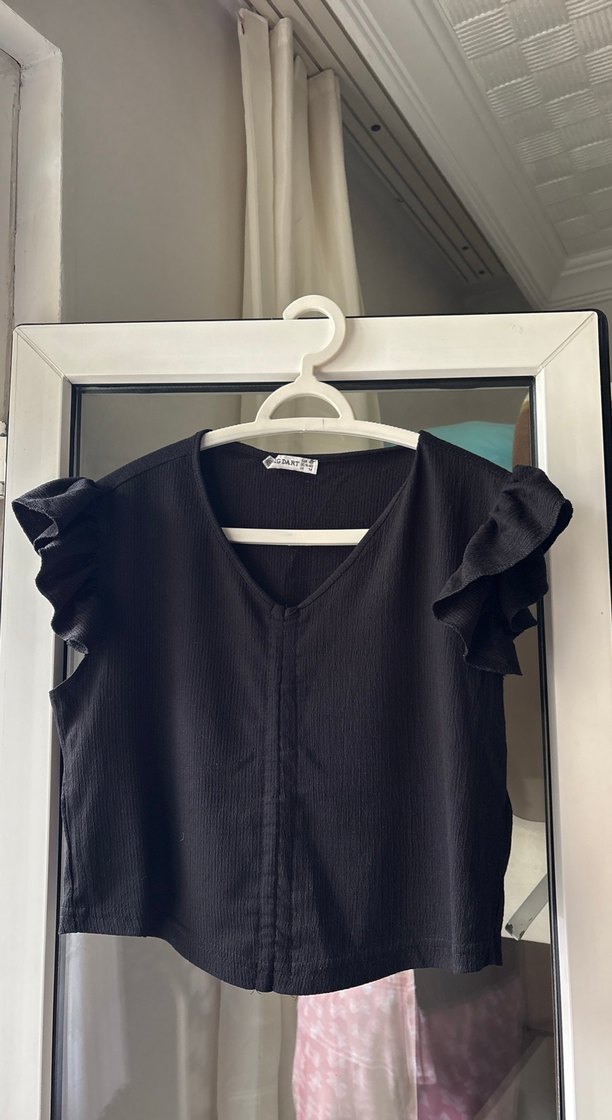 Siyah V Yaka Keten Bluz - Görsel 5