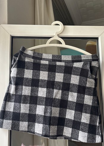 Gri Ekoseli Tokalı Mini Etek - Görsel 3