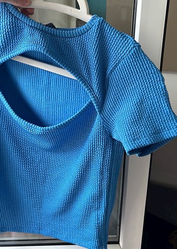 Koyu Mavi Örgü Kısa Kollu Hamile Tişörtü - Görsel 4