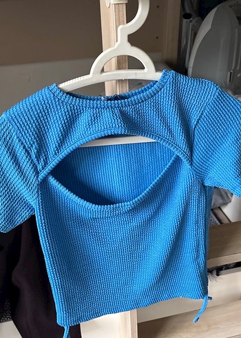 Koyu Mavi Örgü Kısa Kollu Hamile Tişörtü - Görsel 6