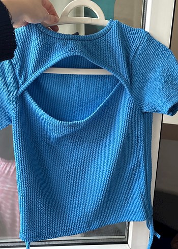 Koyu Mavi Örgü Kısa Kollu Hamile Tişörtü - Görsel 3