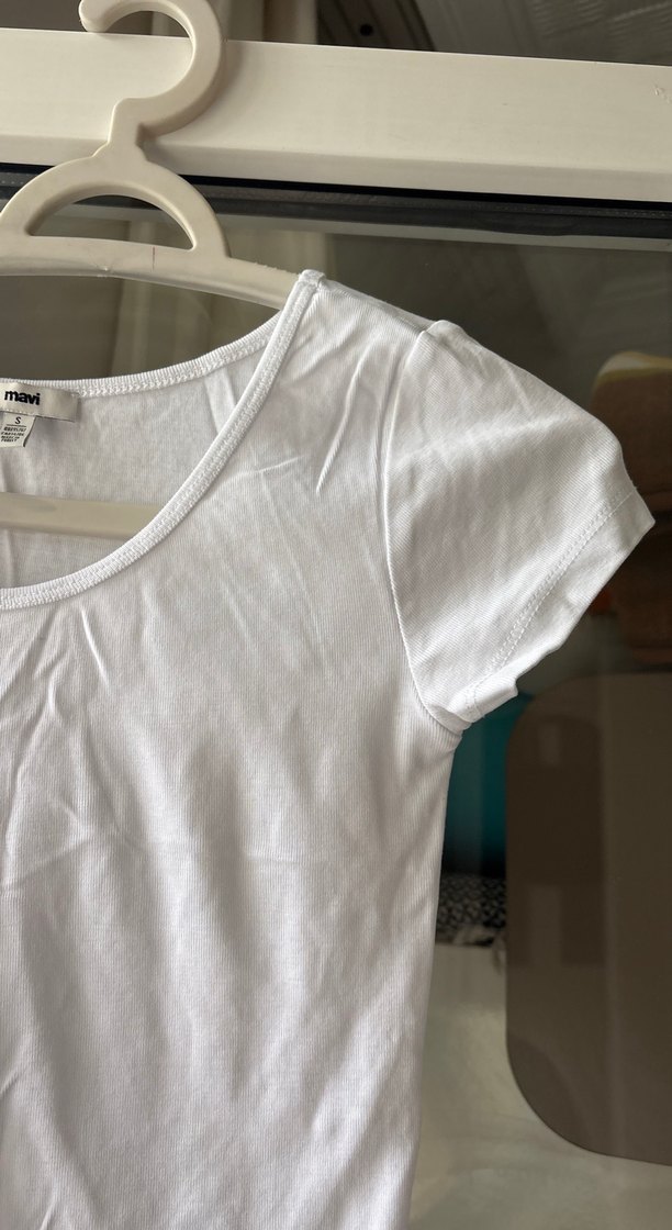 Kız Çocuk Beyaz Kısa Kollu Basic Tişört - Görsel 5