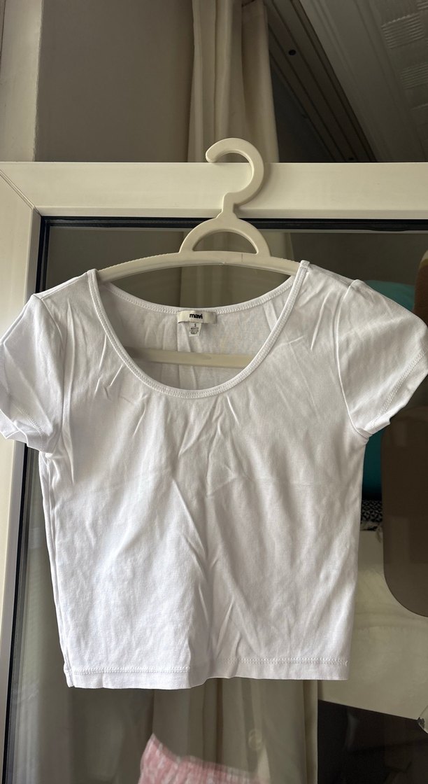 Kız Çocuk Beyaz Kısa Kollu Basic Tişört - Görsel 2