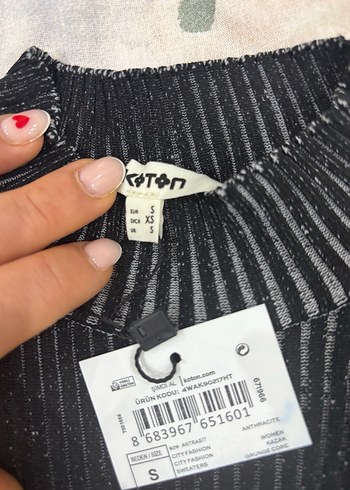 Kadın Siyahlı grili Kısa Kollu Boğazlı Triko Kazak - Görsel 2