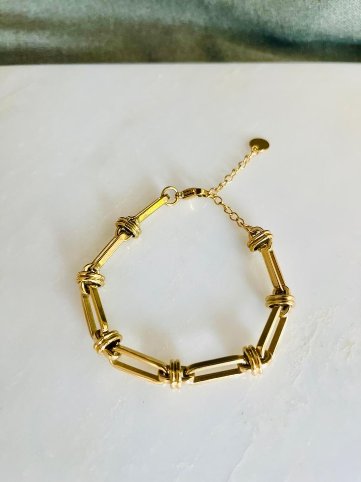 316 L Paslanmaz Çelik  Altın Zincir Detaylı Kadın Bileklik - Görsel 2