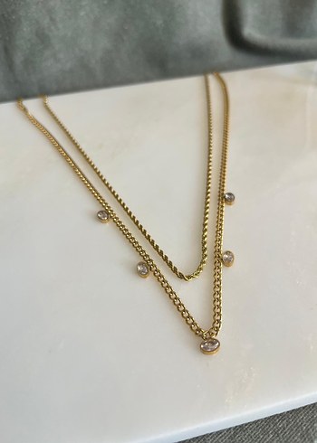 316L Paslanmaz Çelik Zincir Detaylı Altın Renk Uzun Kadın Kolye - Görsel 2