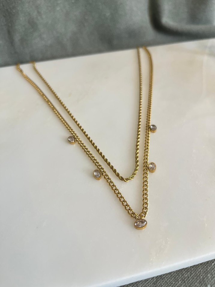 316L Paslanmaz Çelik Zincir Detaylı Altın Renk Uzun Kadın Kolye - Görsel 2