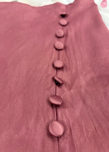 Gül kurusu Kadın Uzun Saten Etek - Görsel 2