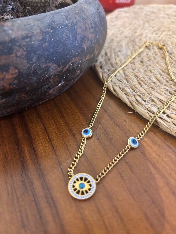 316L Paslanmaz Çelik Zincir Detaylı Uzun Altın Kolye - Görsel 2