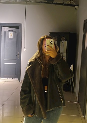 xl Beden lacivert Renk mango sıfır deri kürklü mont