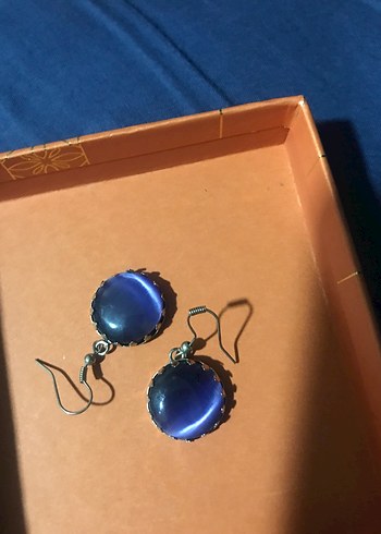 Parlak Mavi Bohem Midi Küpe(kedi gözü) - Görsel 2