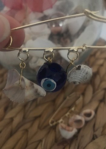 Mavi Boncuklu Deniz Kabuklu Broş - Görsel 3