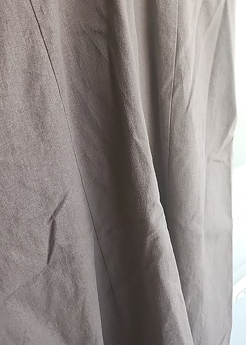 Bej Keten V Yaka Uzun  Elbise - Görsel 6