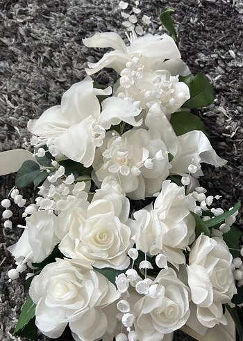 Dantel Detaylı Beyaz Gelin Buketi El yapımı - Görsel 3