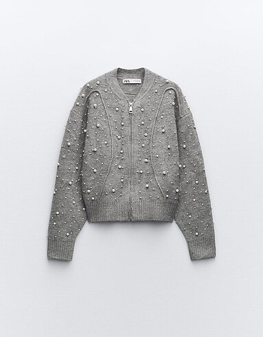 Zara Suni İncili Triko Bomber Ceket