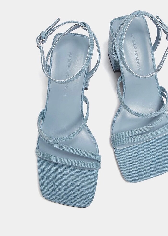 Pull&bear bantlı denim topuklu sandalet - Görsel 3