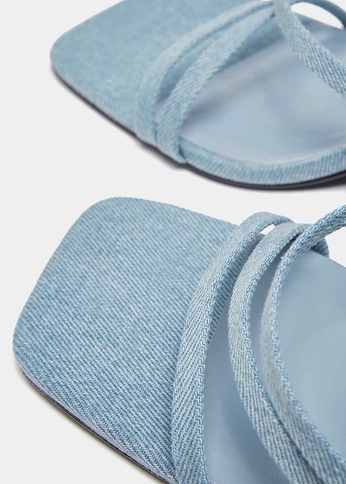Pull&bear bantlı denim topuklu sandalet - Görsel 4